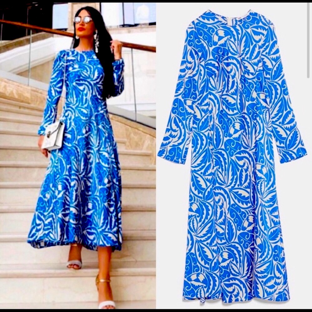 Zara Blue Satin Midi Dress